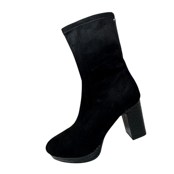Donald Pliner Zari Boot Women's US 9 Black Almond Toe Block Heel Stretch NEW - Picture 3 of 8